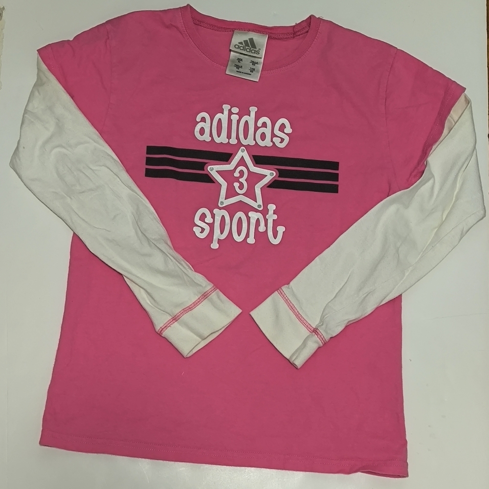 Adidas Kids Pink and Cream Long Sleeve Tee